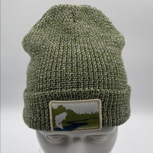 Trout Unlimited Green Knit Beanie with Patch Stretchy Warm Fishing Winter Hat